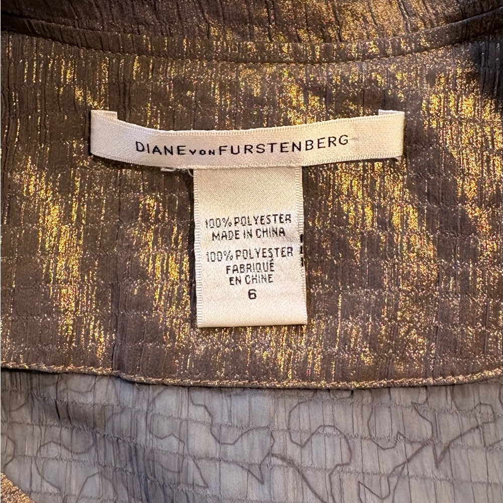 Diane von Furstenberg Metallic Chiffon Zip Jacket Copper Brown Sz 6💚 - Picture 9 of 12